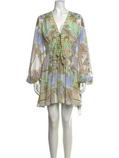 Pre-owned Alexis Paisley Print Mini Dress In Green