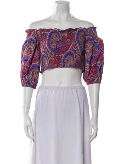 Pre-owned Alexis Paisley Print Off-the-shoulder Crop Top In Purple