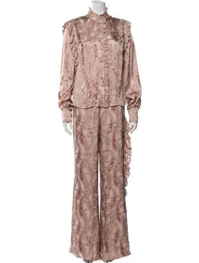 Pre-owned Alexis Paisley Print Ruffle Embellishment Pant Set In Neutrals