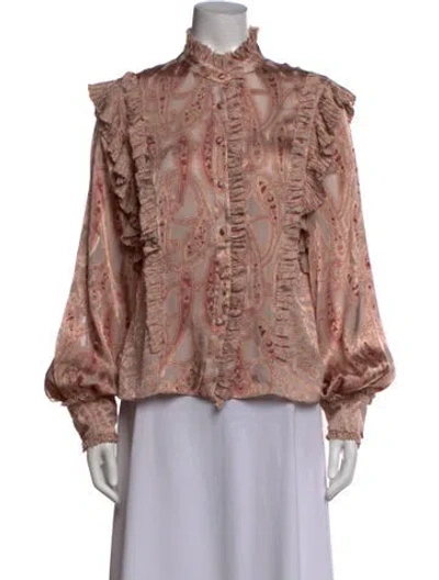 Pre-owned Alexis Paisley Print Tie Neck Blouse In Purple
