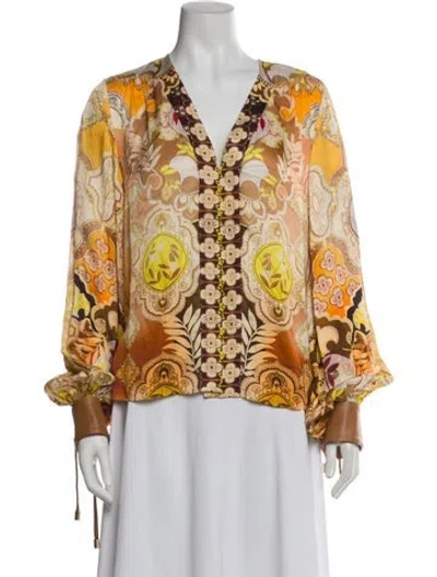 Pre-owned Alexis Paisley Print V-neck Blouse In Neutral