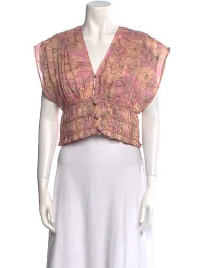 Pre-owned Alexis Paisley Print V-neck Crop Top W/ Tags In Pink