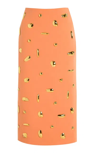 Alexis Palmila Embellished Crepe Midi Skirt In Orange