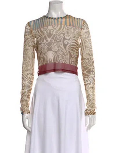 Pre-owned Alexis Patterned Crew Neck Crop Top In Brown