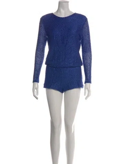 Pre-owned Alexis Patterned Crew Neck Romper In Blue