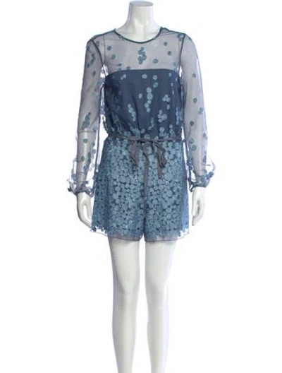 Pre-owned Alexis Patterned Crew Neck Romper W/ Tags In Blue