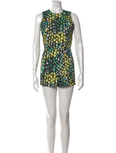 Pre-owned Alexis Patterned Crew Neck Romper In Yellow