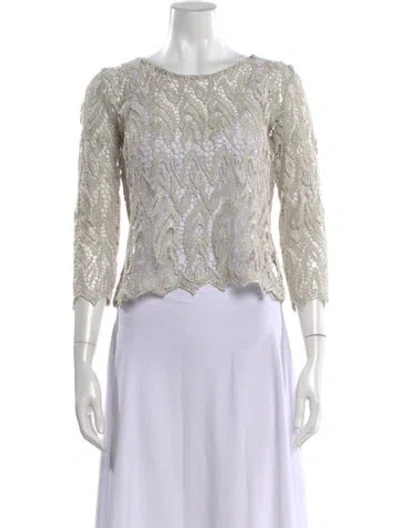 Pre-owned Alexis Patterned Crew Neck Top In White