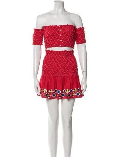 Pre-owned Alexis Patterned Embroidered Accent Skirt Set In Red