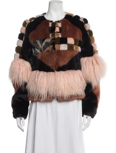 Pre-owned Alexis Patterned Faux Fur Jacket In Black/brown