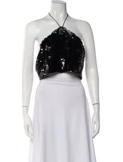 Pre-owned Alexis Patterned Halterneck Crop Top In Black