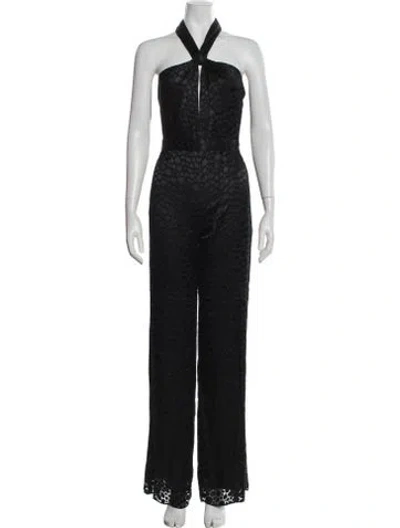 Pre-owned Alexis Patterned Halterneck Jumpsuit In Black