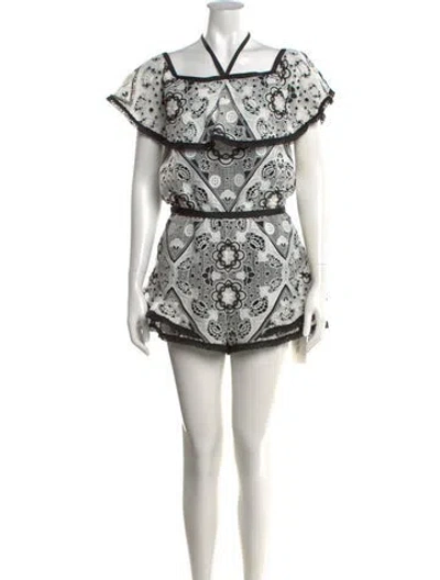 Pre-owned Alexis Patterned Halterneck Romper In White