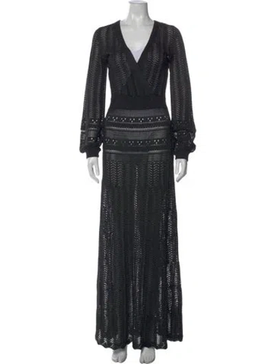 Pre-owned Alexis Patterned Long Dress In Black