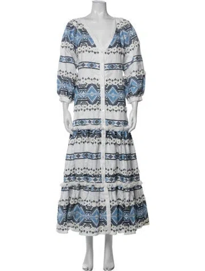 Pre-owned Alexis Patterned Long Dress In White