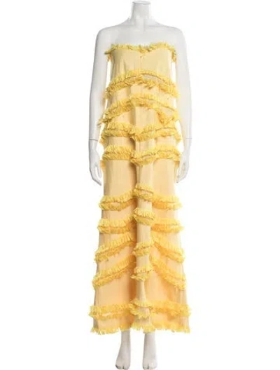 Pre-owned Alexis Patterned Long Dress In Yellow