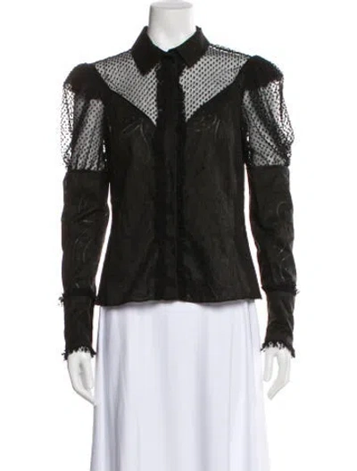 Pre-owned Alexis Patterned Long Sleeve Blouse In Black