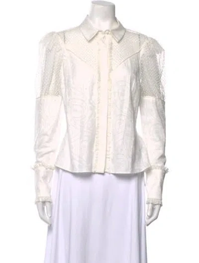 Pre-owned Alexis Patterned Long Sleeve Blouse In White