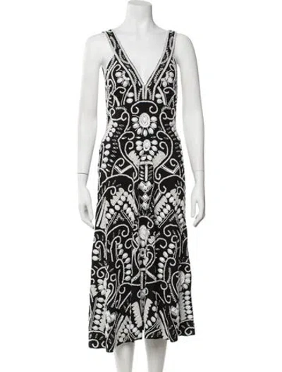 Pre-owned Alexis Patterned Midi Length Dress In Black