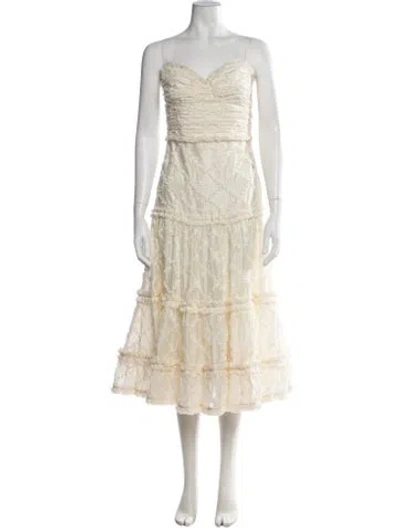 Pre-owned Alexis Patterned Midi Length Dress In Neutrals