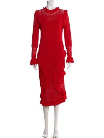 Pre-owned Alexis Patterned Midi Length Dress In Red