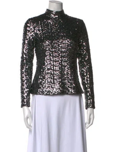 Pre-owned Alexis Patterned Mock Neck Top In Silver