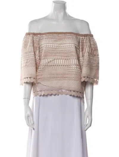 Pre-owned Alexis Patterned Off-the-shoulder Crop Top In White