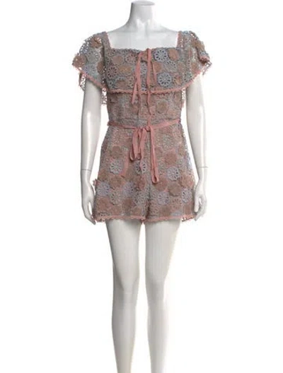 Pre-owned Alexis Patterned Off-the-shoulder Romper In Multi