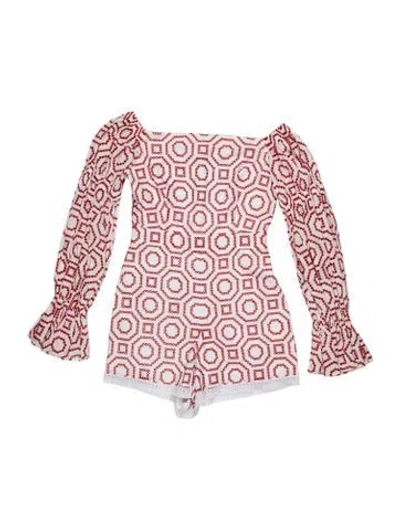 Pre-owned Alexis Patterned Off-the-shoulder Romper In Red