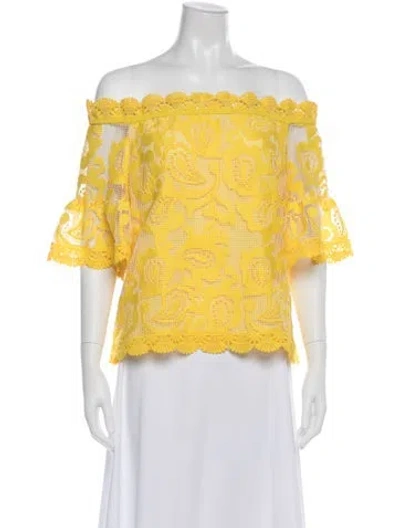 Pre-owned Alexis Patterned Off-the-shoulder Top In Yellow