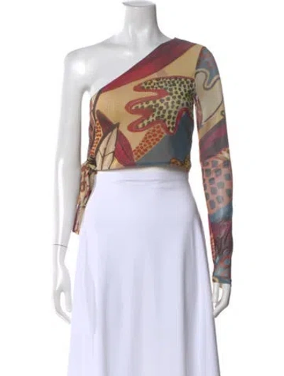Pre-owned Alexis Patterned One-shoulder Crop Top In Multi