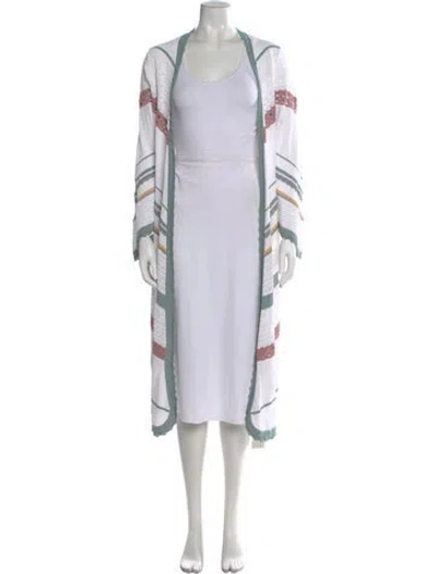 Pre-owned Alexis Patterned Open Front Sweater In White