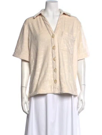 Pre-owned Alexis Patterned Short Sleeve Button-up Top In Neutral