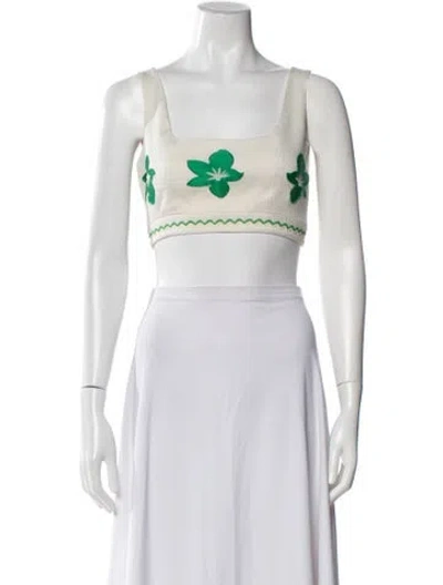 Pre-owned Alexis Patterned Square Neckline Crop Top In Blue