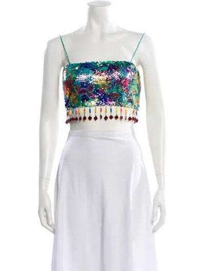 Pre-owned Alexis Patterned Square Neckline Crop Top W/ Tags In Green