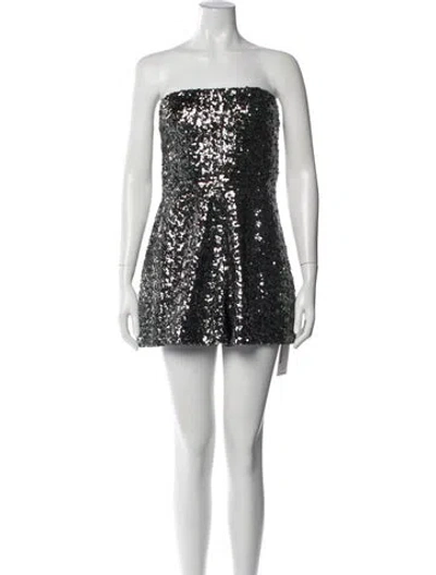 Pre-owned Alexis Patterned Strapless Romper In Black/metallic/silver