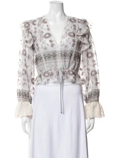 Pre-owned Alexis Patterned V-neck Blouse In Blue/white