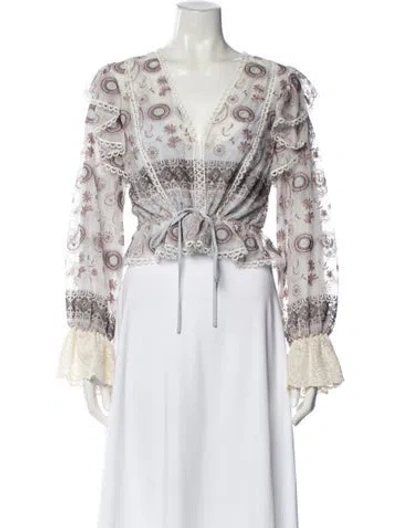 Pre-owned Alexis Patterned V-neck Blouse In White