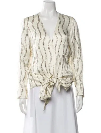 Pre-owned Alexis Patterned V-neck Blouse In White