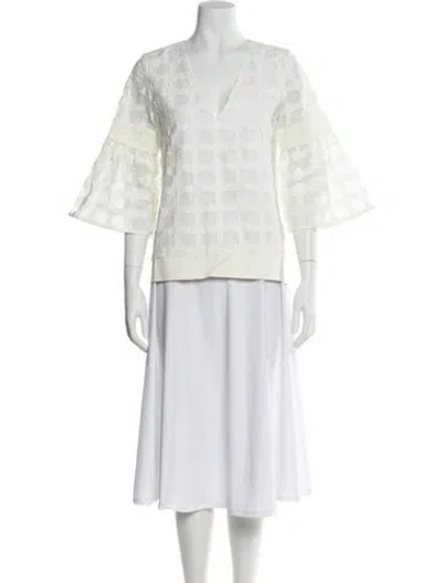 Pre-owned Alexis Patterned V-neck Blouse In White