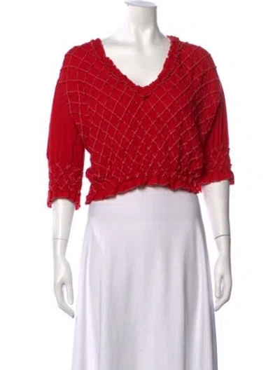 Pre-owned Alexis Patterned V-neck Crop Top In Red