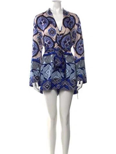 Pre-owned Alexis Patterned V-neck Jumpsuit In Blue