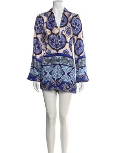 Pre-owned Alexis Patterned V-neck Jumpsuit In Blue