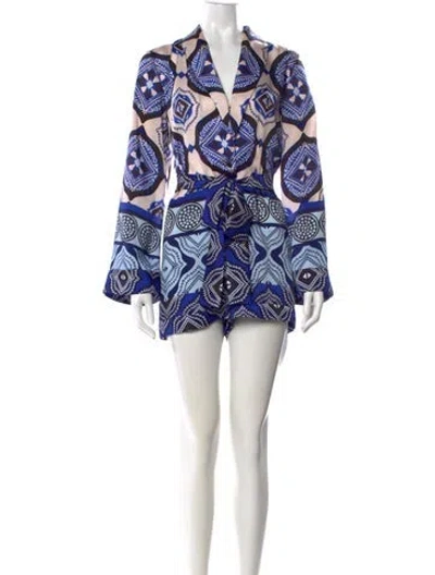 Pre-owned Alexis Patterned V-neck Jumpsuit In Blue