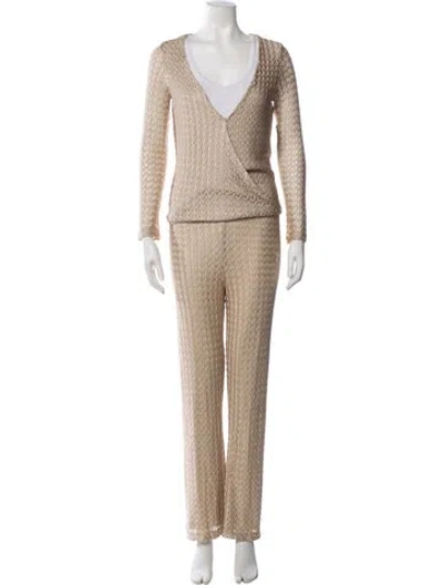 Pre-owned Alexis Patterned V-neck Jumpsuit In Gold