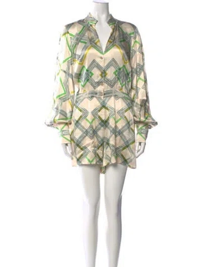 Pre-owned Alexis Patterned V-neck Jumpsuit In Neutral