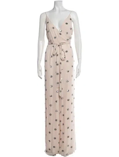 Pre-owned Alexis Patterned V-neck Jumpsuit In Pink