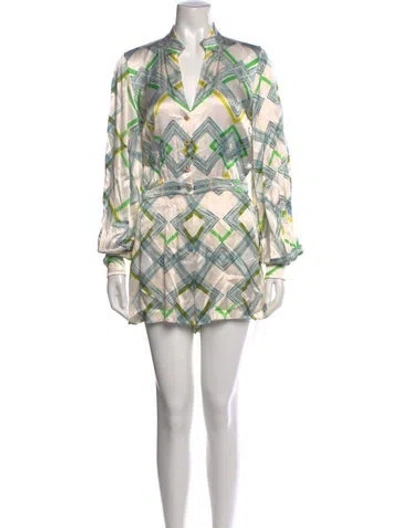 Pre-owned Alexis Patterned V-neck Jumpsuit In White