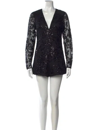 Pre-owned Alexis Patterned V-neck Romper In Black