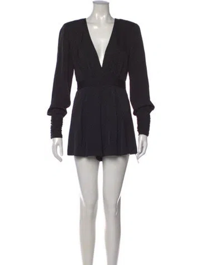 Pre-owned Alexis Patterned V-neck Romper In Black